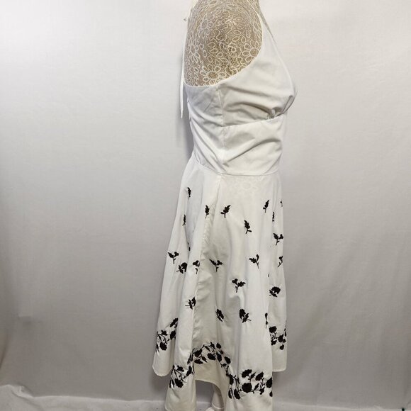AP.NY Size 12 Women's White Sleeveless Zip Back Floral Embroidered Halter Dress - Picture 7 of 16